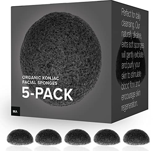 Minamul Konjac - Juego de esponjas faciales orgánicas exfoliantes, exfoliante facial diario suave, cuidado de la piel, el mejor carbón activado de bambú, seguro para pieles grasas, secas, mixtas o