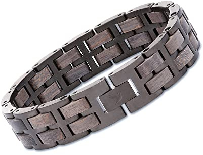 Woodstar - PUMA Bracciale da Uomo in Acciaio e Legno, Gioielli Moda Maschile, Braccialetto Regolabile B20-004