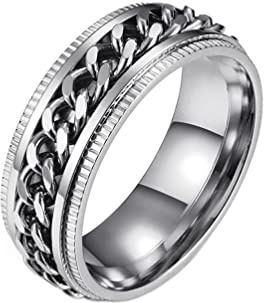 HIJONES Anello A Catena Girevole da Uomo in Acciaio Inossidabile per Antistress Antistress Argento Taglia 32