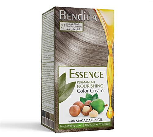 Bendida Permanente Haarfarbe 120 ml mit Macadamia-Öl und 6% Oxidationsmittel | 100% Grauhaarabdeckung & langanhaltender Glanz | Set mit Farbcreme & Fixier-Conditioner (7.1 Dunkles Aschblond)