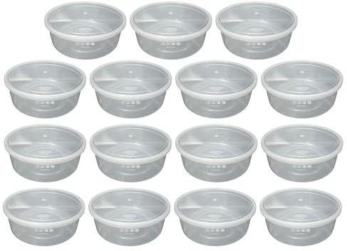 JMS we create smile (Pack of 15) Clear Large Round Plastic Meal Prep Containers Reusable BPA Free Food Containers with Airtight Lids Storage Boxes Cake Boxes Microwave Freezer Safe (2.5L Litre)