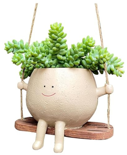 Swing Face Planter Pot, Cactus Succulent Hanging Planter Indoor Outdoor Resin Face Flower Pot Decorative Plant Pot Novelty Hanging Planter for Home Office Balcony Garden (GG)