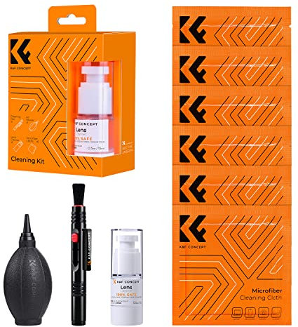 K&F CONCEPT Objektiv Reinigungsset Foto Reinigungsset für DSLR Kamera Objektive Filter Handys mit Lenspen Reinigungspinsel Blasebalg Mikrofasertuch Flüssig-Reiniger