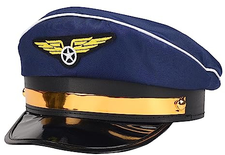 Lezevn Pilot Hat Airline Captain Cap Halloween Fancy Dress Accessory Party Theme Hats Caps Costume (Navy Blue)