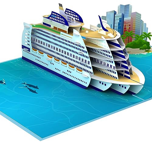 LIMAH® Pop-Up Karte Kreuzfahrt - 3D Geburtstagskarte – Gutschein, Geschenk für Schiffsreise, Urlaub, Flitterwochen- Kreuzfahrtschiff Reisen