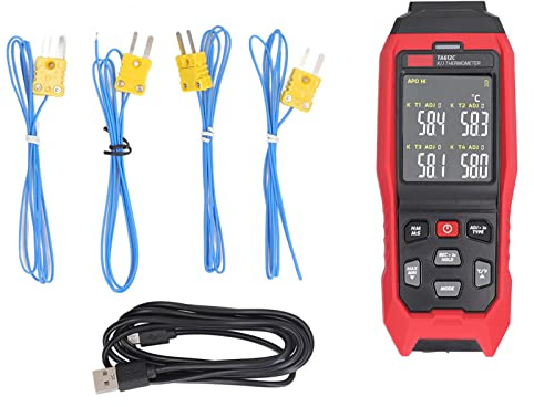 4 Kanal Kontakttemperatur Thermometer Typ K Thermoelement mit Datenlogger Digitales Temperaturthermometer Industriethermometer Thermoelement Sonde