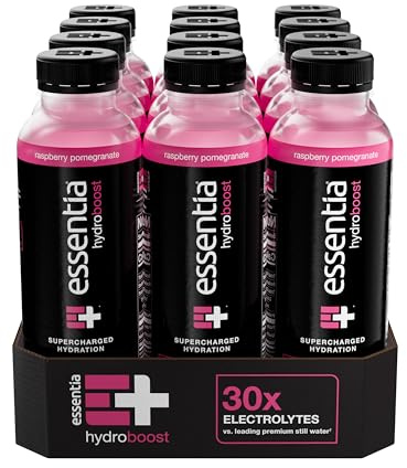 NEW Essentia Hydroboost Enhanced Bottled Water, 15.2 fl. oz. (450 mL), Raspberry Pomegranate, Hydrolyte Blend with B-Complex Vitamins and Electrolytes, Clean Taste & Supercharged Hydration