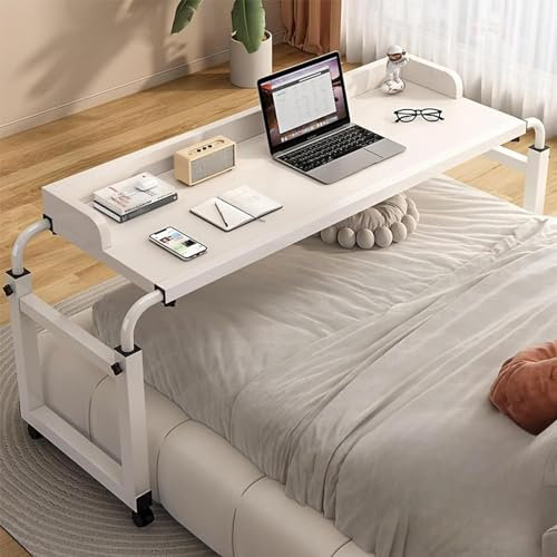 Mesa de Cama Cruzada Móvil Mesa de Cama con Ruedas Altura y Longitud Escritorio de Computadora Ajustable Estación de Trabajo de pie Carro para Computadora Portátil para Dormitorio Oficina(Color:B)