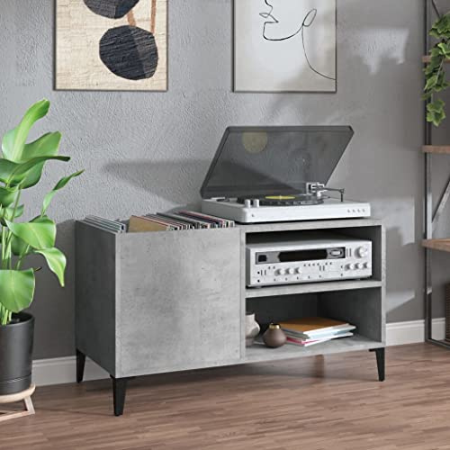 Prissent Mobile Porta Dischi Grigio Cemento 84,5x38x48cm - Scaffale Libreria in Legno per CD e Vinili - Mobiletto Multiuso per Soggiorno o Sotto TV