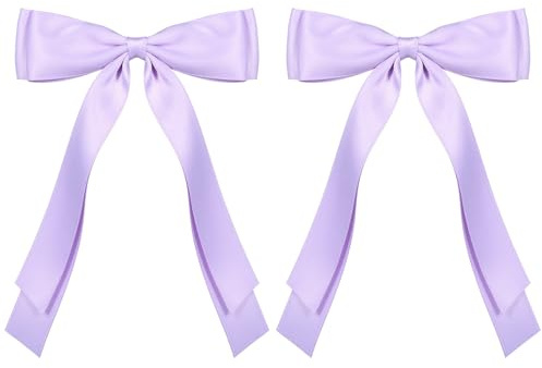 5.5” Light Purple Hair Ribbon Hair Bow Clips Silky Satin Barrettes Alligator Hairpins for Girl Women Mother's Day Gift Easter Spring Wedding Bridesmaid Outfit Dress Accessory