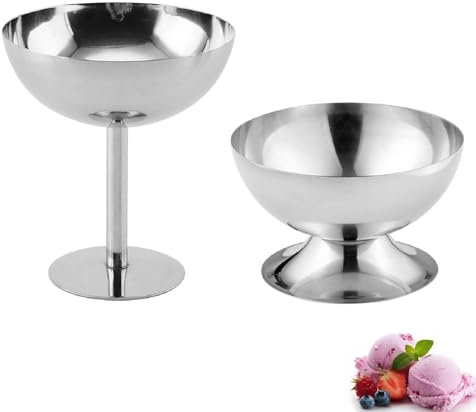 Whcctl 2 Piezas Copa de Helado, Cuencos para Servir Postre, Vasos de Postre, Tazas Pudín Metal, Taza de Helado de Acero Inoxidable, para Aperitivos, Dulces, Ensalada de Frutas