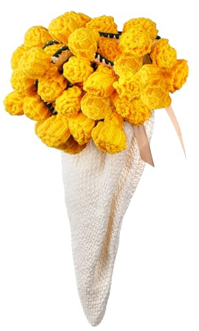 LetCartMaker Manta de ramo de flores de ganchillo, manta de ramo de rosas acabada, hecha a mano, manta floral para regalo de cumpleaños, día de la madre, día de San Valentín, amarillo