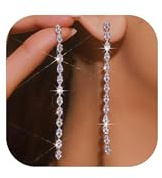 Diamante Earrings Silver Rhinestone Tassel Earrings Long Dangle Chandelier Drop Statement for Women Party Wedding Evening