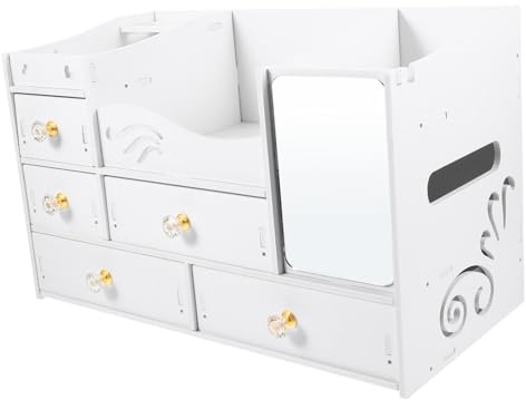 ULTECHNOVO Organizer per Cosmetici da Scrivania con 5 Cassetti, Scatola Porta Trucchi Multiuso in Plastica Trasparente, Contenitore Cosmetico per Soggiorno e Camera da Letto