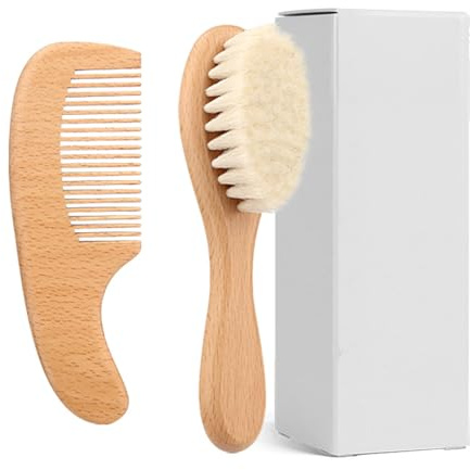 Ensemble de toilettage pour bébé avec peigne en bois et brosse en laine pour un soin doux du cuir chevelu et l'entretien de la peau