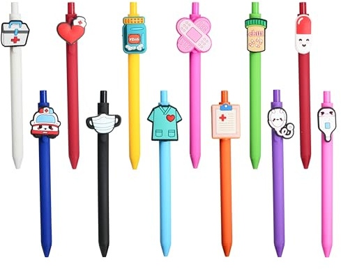 12PCS Nurse Pen Set, Funny Nurse Pens Black Ink, Cute Nursing Pens Retractable 0.5mm Gel Pen, Nurse Appreciation Gifts for Women, Medical Students, Doctors & Healthcare Workers