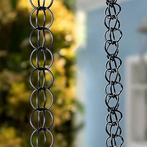 Wetsfgdg Catena da Pioggia Anello di Catene da Pioggia in Lega di Alluminio,Catena Antipioggia per Grondaia con Gancio,1m(3.3ft) Nero-A