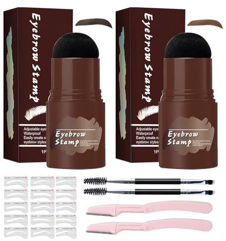 2 Set Timbri Per Sopracciglia Riutilizzabili Impermeabili Lunga Durata Anti-Sbavature Facili Usare Multifunzionali Marrone Scuro Marrone Chiaro Con 20 Stencil Sopracciglia Donna 2 Pennelli E Rasoio