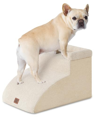 EHEYCIGA Dog Steps for Sofa 30cm H, 2-Step Dog Stair, Cream | High Density Sturdy Foam, Non-Slip Bottom and Surface, Removable Machine Washable Cover, For Small Dogs and Cats, For Couch
