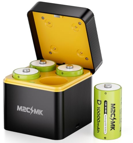 M2CSMK 4 Pack 10000mAh Rechargeable NiMH D Cell Batteries with Charger