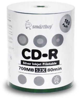Smart Buy CD-R 100 Pack 700mb 52x Printable Silver Inkjet Blank Recordable Discs, 100 Disc, 100pk