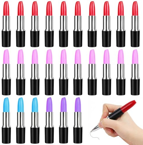 DomeStar 24 PCS Mini Lipstick Shape Ballpoint Pens Bulk - 0.5mm Fine Point Novelty Pens for Girls & Women - Mothers day gifts Ideal for Birthday Party Favors, Classroom Rewards & Goodie Bag Stuffers