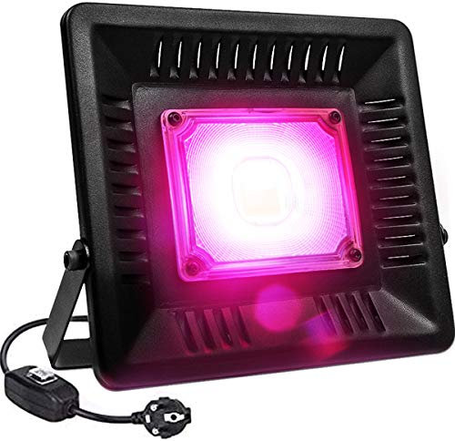Relassy Lampe Horticole, 50W LED Croissance Plante, COB Culture Spectre Complet IP67 Imperméable, Grow Light avec 4 Crochets Et Un Réglage de 180°, pour Hydroponique Plantes D'intérieur