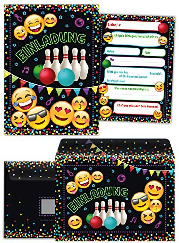 JuNa-Experten 12 Einladungskarten inkl. 12 Umschläge – Geburtstag Kinder Jungen & Mädchen, Bowling-Party Einladung, Kartenset