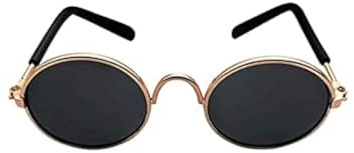 TopE Pet Glasses, Funny Cute Dog Cat Retro Fashion Sunglasses, Transparent Eye-wear Protection, Photos Props for Small/Medium Pets (Gold+Black, Medium)