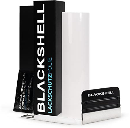 Blackshell® Universal Lackschutzfolie transparent 15cm x 100cm mit Werkzeug Set zum Folieren Folie selbstklebend als Auto Folie, Motorrad Folie, Fahrrad Schutzfolie