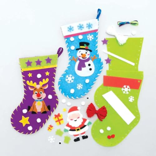 Baker Ross FC147 julstrumpor kit – 3-pack, julkonst och hantverk för barn att tillverka och visa, skapa dina egna juldekorationer