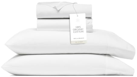 Boll & Branch Signature Hemmed Sheet Set – Luxury 100% Organic Cotton – 1 Flat Sheet, 1 Fitted Sheet and 2 Pillowcases with 7” Hemline – Buttery Soft and Breathable, White, Queen