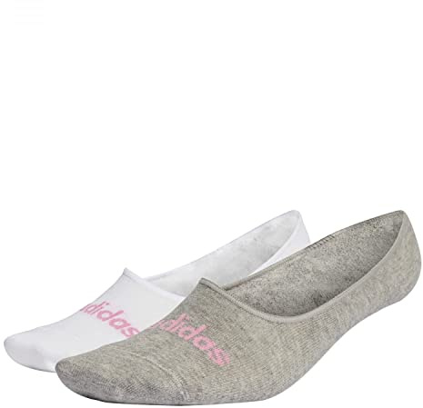 adidas Thin Linear Ballerina Socks 2 Pairs, Calzini Invisibli Unisex - Adulto, White/Medium Grey Heather/Bliss Pink, 42-45