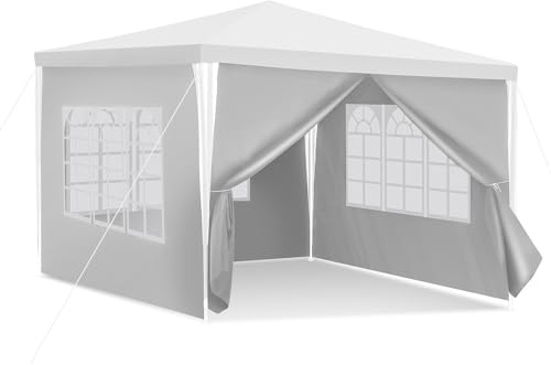 Joparri Paviljong, 3 x 3 m vattentät trädgårdspaviljong med 4 sidodelar och fönster, trädgårdstält, stabilt UV-skydd, vit trädgårdspaviljong för utomhusbruk, trädgård, fest, bröllop, picknick, marknadsstånd