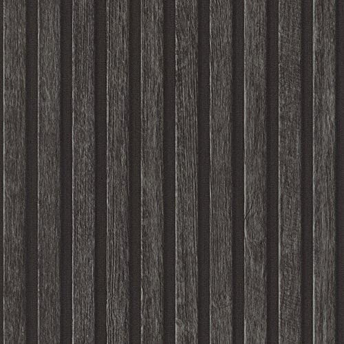 Wooden Slats Charcoal Grey Wallpaper - Modern Contemporary Textured Feature Wall - Paste The Wall Vinyl