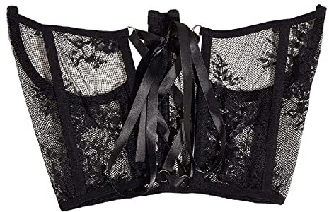 Baoblaze Unterbrustkorsettgürtel, Taillenkorsett, Spitzenkorsett mit offenen, kurzer Torso, Korsett mit Bügel und Knochen, Underboob-Taillenkorsett, Schwarz