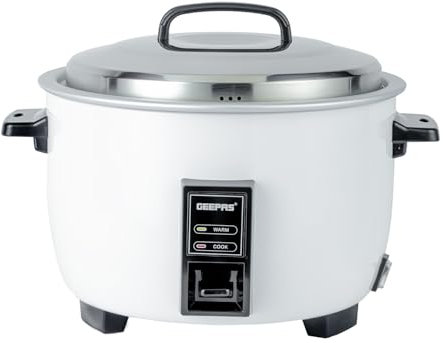 Geepas Commercial Rice Cooker 8L, 2500W | Non-Stick Aluminum Removable Inner Pot | Auto Switch from Cook to Warm | Stainless Steel Lid with Measuring Cup & Spatula | White Perfect for Busy Kitchen