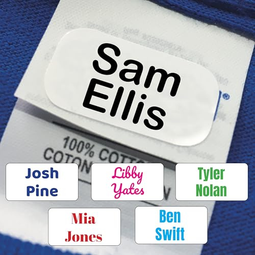 30 Personalised Stick On Name Labels for Clothes Kids, No Iron. Suitable for School Uniform, Name Tags, Nursery's, Care Home, Washing Machine and Dishwasher Proof