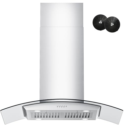 FIREGAS Island Range Hood 36 inch, 700 CFM Ceiling Mount Kitchen Vent Hood Ducted/Ductless Convertible,3 Speed Fan，4 Lights,Permanent Baffle Filters Stainless Steel Stove Hood