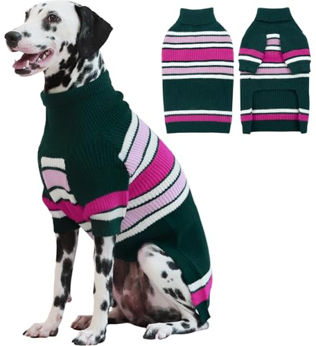 IECOii XL Dog Jumper, Large Sweater for Male Female Dogs, Warm Pullover Knitwear, Winter Clothes, Turtleneck for Corgi, Beagle - Green