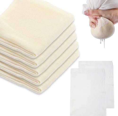 5 Pièces Etamine Alimentaire, Étamine Non Blanchie 50 * 50cm, 2 Pièces Sac Filtrant 60 * 45cm, Lavable Réutilisable, Toile A Beurre Pour Filtrer Épices, Beurre, Jus, Fromage, Thé, Tofu