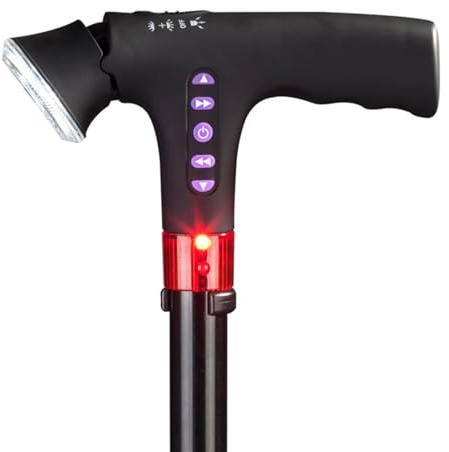 Bastón Plegable Ajustable con Alarma, luz LED y Radio - Bastón de Viaje para Hombres y Mujeres | Bastón con Mango Acolchado para discapacitados y Ancianos, Ayuda de Movilidad portátil y Resistente