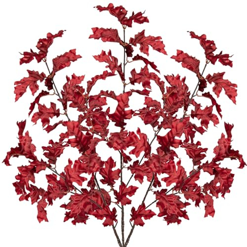 Oairse 3 tallos artificiales de hojas de roble otoñal de 87 cm de alto, ramas de roble de otoño sintéticas realistas, tallos de follaje otoñal para jarrones, centros de mesa para hogar y mesa, bodas