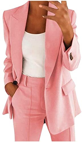 Susenstone Tailleur Femme Ensemble Chic et Élégant Slim Fit Blazer Veste Formelle Pantalon Costumes Manteau Col Revers Couleur Unie