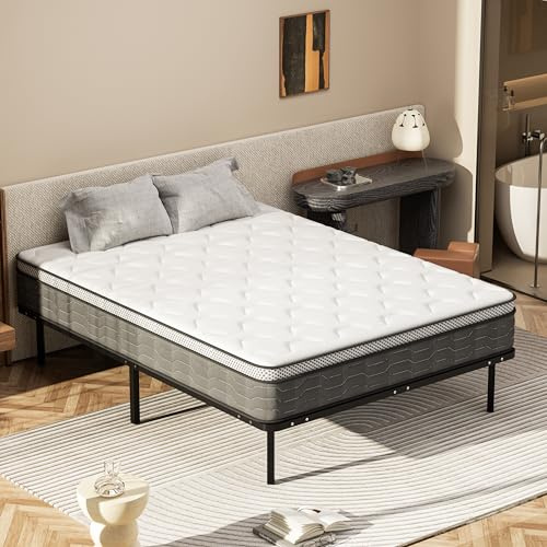 DEWINNER Materasso matrimoniale 160x190 a Molle e Schiuma alto 25cm + Rete in ferro a doghe，in Legno Ortopedica Piedi，con 9 piedi Smontabile，Altezza 35cm，Confortevole e Traspirante