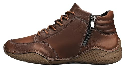 Baskets mi-hautes décontractées pour homme, chaussures à lacets en cuir avec fermeture éclair latérale, semelle extérieure légère antidérapante, semelle intérieure rembourrée douce, chaussures de