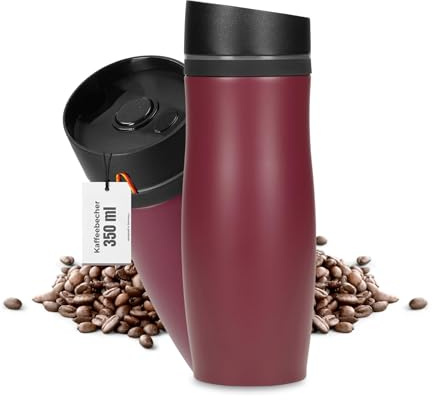 Termosmugg 350 ml – isolerad mugg i rostfritt stål för kaffe och te – dubbelväggig kaffemugg to go med skruvlock – resemugg för kontor, bil och på språng, färg: röd