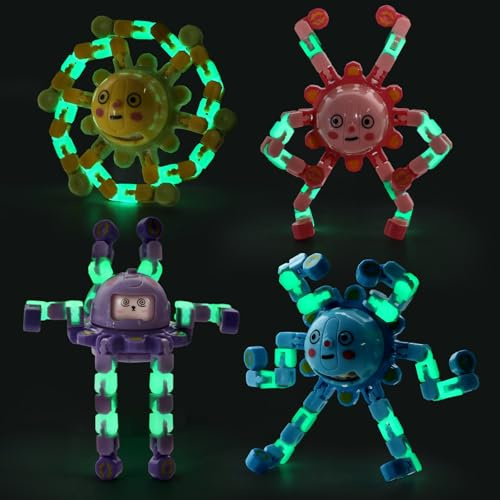 SCIONE Paquete de 4 fidget spinners transformables que brillan en la oscuridad para niños, adolescentes adultos, actividades de viaje, juguetes sensoriales para autismo, rellenos para bolsas de fiesta