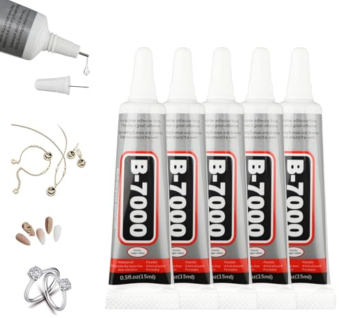 B7000 Multi-Purpose Glue 5 PCS 15ML Jewelry Glue, Multi-Functional Super Glues, Fast Repair and Quick Drying Strong Glue, Suitable for Crafts Jewelry Fabric Leather Wood Glass Metal Phone