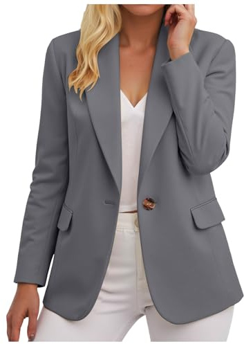 Blazer de Mujer Casual Saco Largo de Manga Larga con Botón Chaqueta Mujer Entretiempo Trabajo Elegante Blazer Otoño Slim Fit de Solapa Chaqueta Entretiempo Trabajo Elegante Slim Fit Oficina Traje